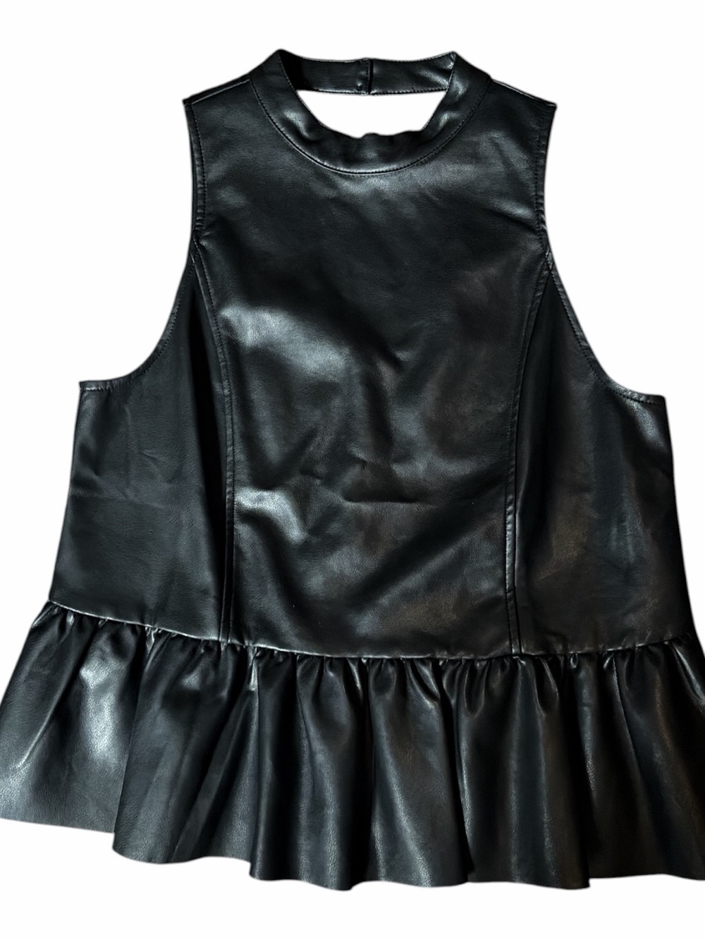 Fate Jessie Black Vegan Leather Peplum Sleeveless Top - Women’s size Small